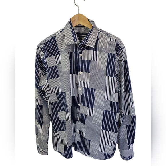 Tommy Hilfiger Other - Tommy Hilfiger Men's Blue Block Stripes Long Sleeve Shirt Supima Cotton SZ Large